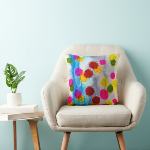 Blue polka dots watercolor abstract throw pillow