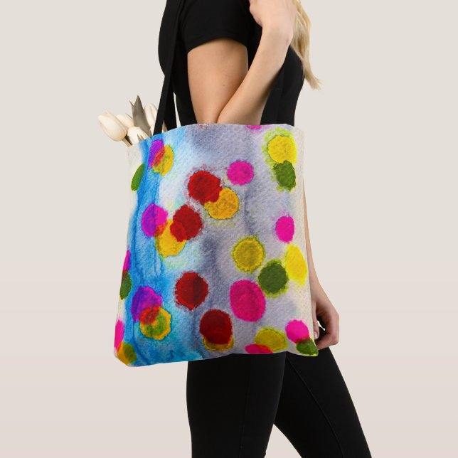 Blue polka dots watercolor abstract tote bag (Close Up)