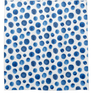Blue polka dots. Watercolor navy geometric Shower Curtain