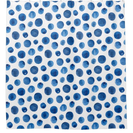 Blue Polka Dots Watercolor Navy Geometric Shower Curtain Zazzle Com