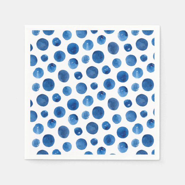 Blue polka dots watercolor. Navy modern pattern Napkins (Front)