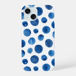Blue polka dots. Watercolor navy nautical pattern iPhone 15 Case