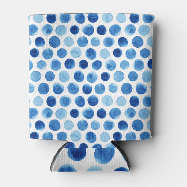 Blue polka dots, watercolor seamless pattern. can cooler (Front)