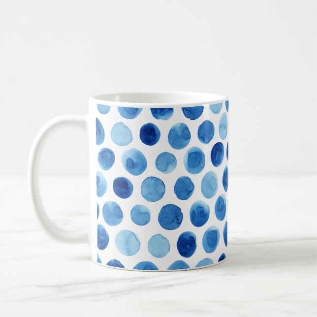 Blue polka dots, watercolor seamless pattern. coffee mug (Left)