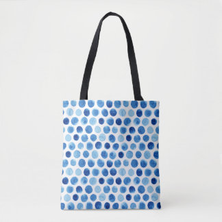 Blue polka dots, watercolor seamless pattern. tote bag