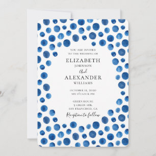 Blue polka dots wedding invitation. Navy invite
