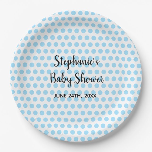 Blue Polka Dots White Baby Shower Boys Girls Cute  Paper Plates (Front)