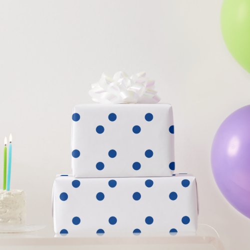 Blue Polka Dots White Custom Color Holiday 2023 Wrapping Paper