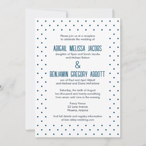 Blue Polka Dots with 4 Sets of Parents Reception Invitation