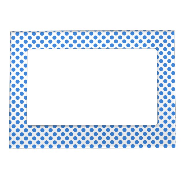 Blue Polka Dots with Customizable Background Magnetic Photo Frame (Front)