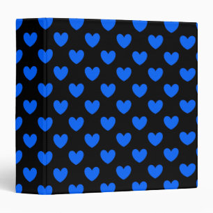 Blue polka hearts on black 3 ring binder