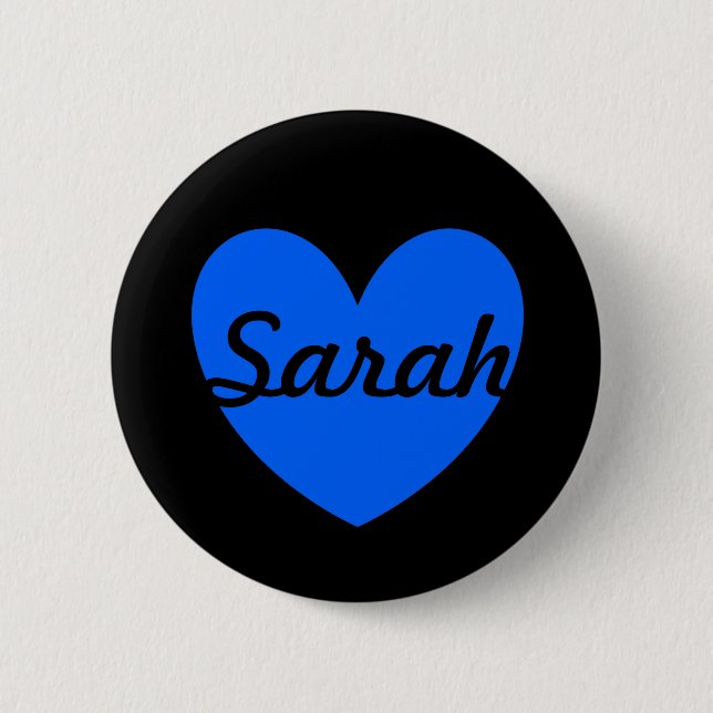 Blue polka hearts on black button (Front)