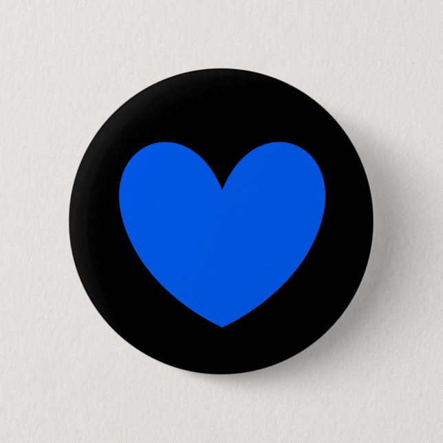 Blue polka hearts on black button (Front)