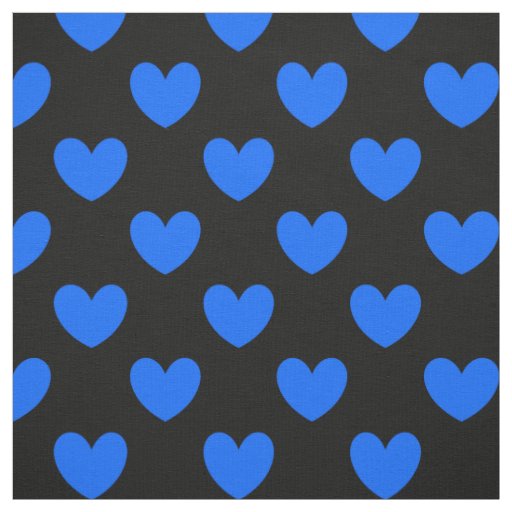 Blue polka hearts on black fabric