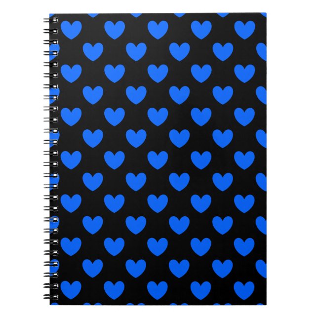 Blue polka hearts on black notebook (Front)