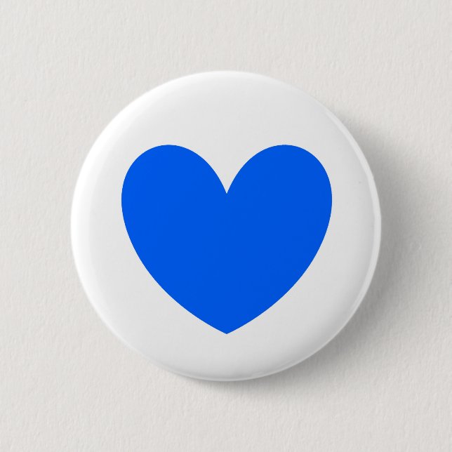 Blue polka hearts on white button (Front)