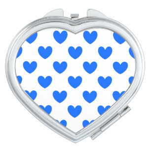 Blue polka hearts on white compact mirror