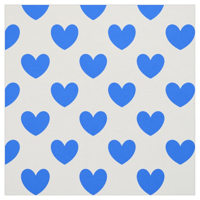 Blue polka hearts on white fabric (Swatch)