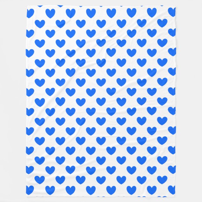 Blue polka hearts on white fleece blanket (Front)