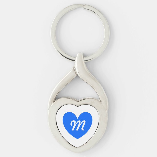 Blue polka hearts on white keychain (Front)
