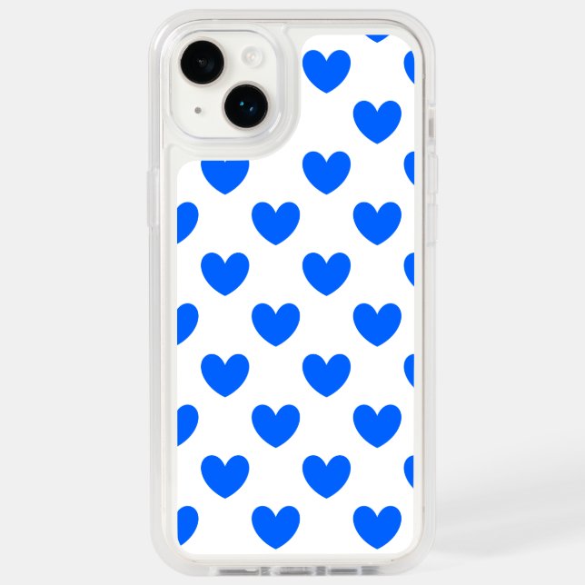 Blue polka hearts on white otterbox iPhone case (Back)