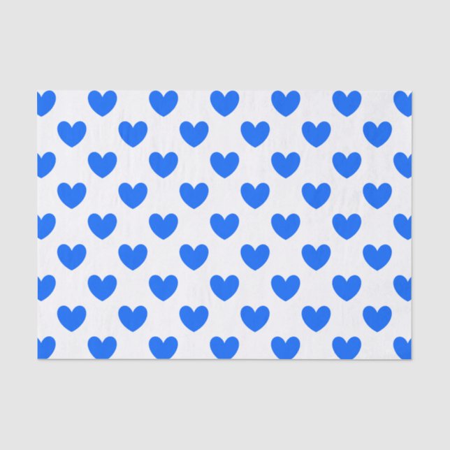 Blue polka hearts on white tissue paper (Front)