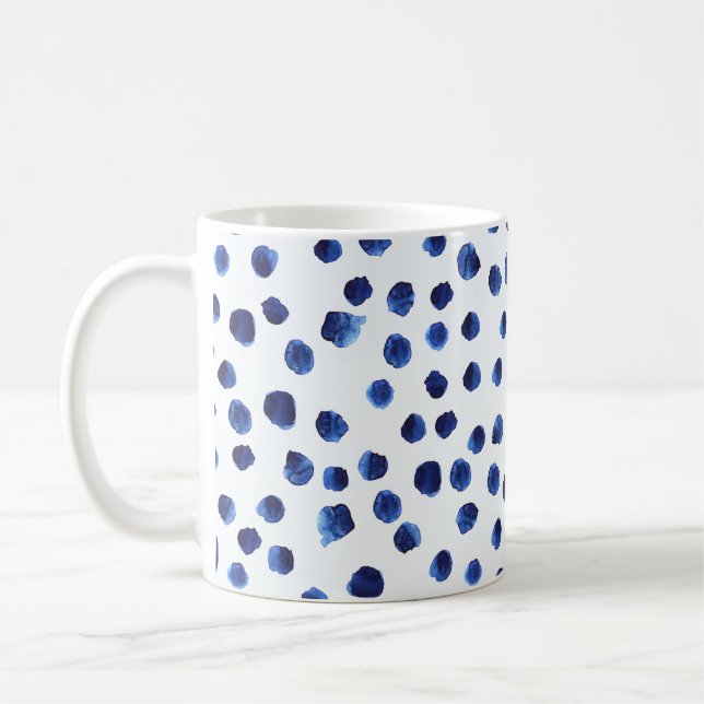 Blue Polka: Watercolor Dot Seamless. Coffee Mug (Left)