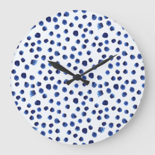 Blue Polka: Watercolor Dot Seamless. Large Clock