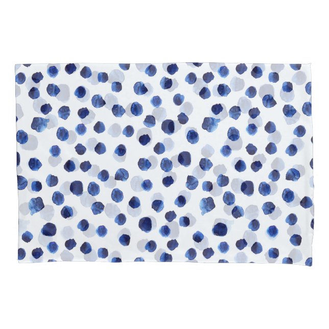 Blue Polka: Watercolor Dot Seamless. Pillow Case (Front)