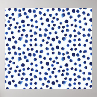 Blue Polka: Watercolor Dot Seamless. Poster