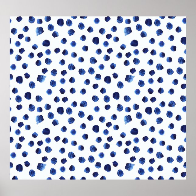 Blue Polka: Watercolor Dot Seamless. Poster (Front)