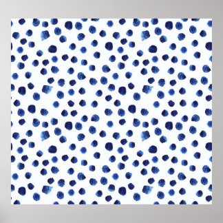 Blue Polka: Watercolor Dot Seamless. Poster