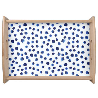 Blue Polka: Watercolor Dot Seamless. Serving Tray