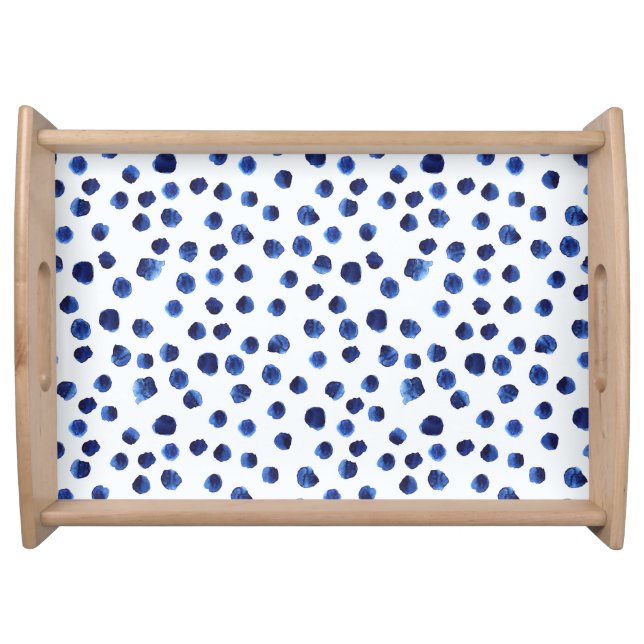 Blue Polka: Watercolor Dot Seamless. Serving Tray (Front)