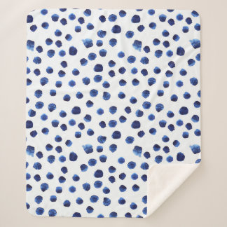Blue Polka: Watercolor Dot Seamless. Sherpa Blanket