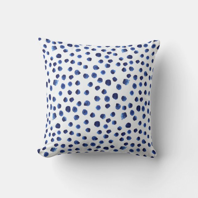 Blue Polka: Watercolor Dot Seamless. Throw Pillow (Front)