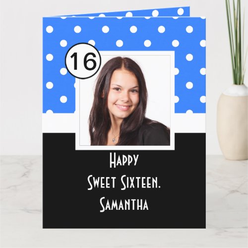 Blue polkadot sweet sixteen thank you card