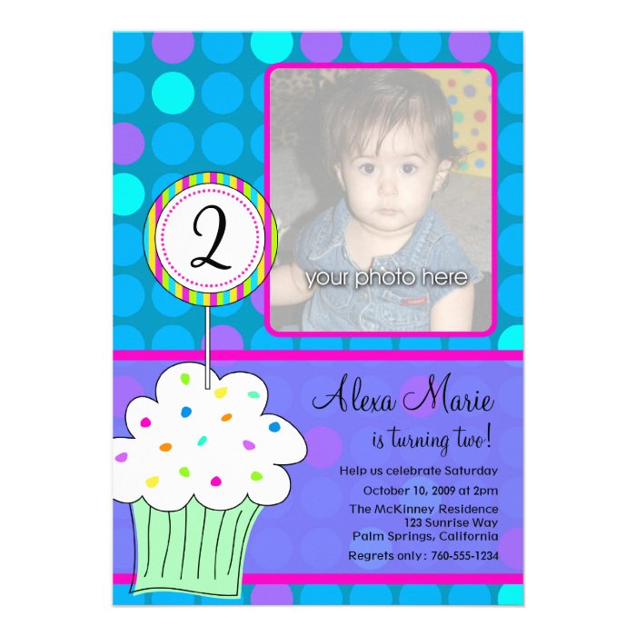 Blue Polkadots Cupcake Birthday Custom Invitations