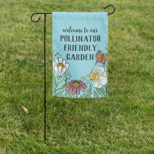 Blue Pollinator Friendly Garden Welcome Flag