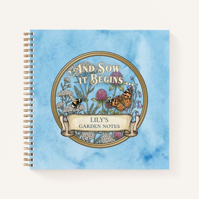 Blue Pollinator Garden Notebook Journal (Front)