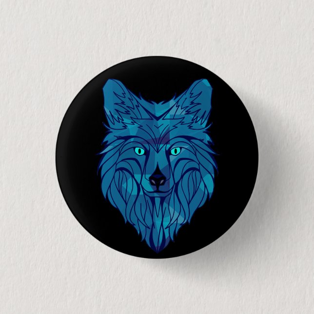 Blue Poly Wolf Head Button (Front)