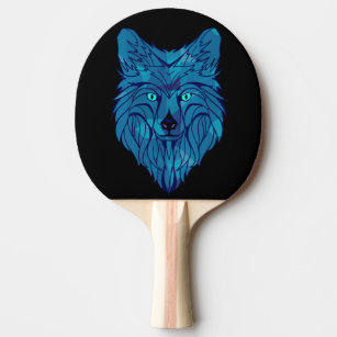 Blue Poly Wolf Head   Ping Pong Paddle