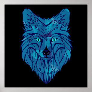 Blue Poly Wolf Head Poster