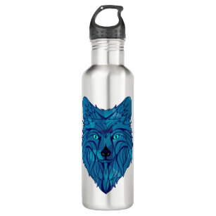 Blue Poly Wolf Head Stainless Steel Water Bottle