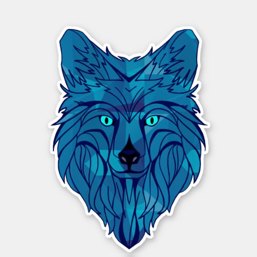 Blue Poly Wolf Head Sticker
