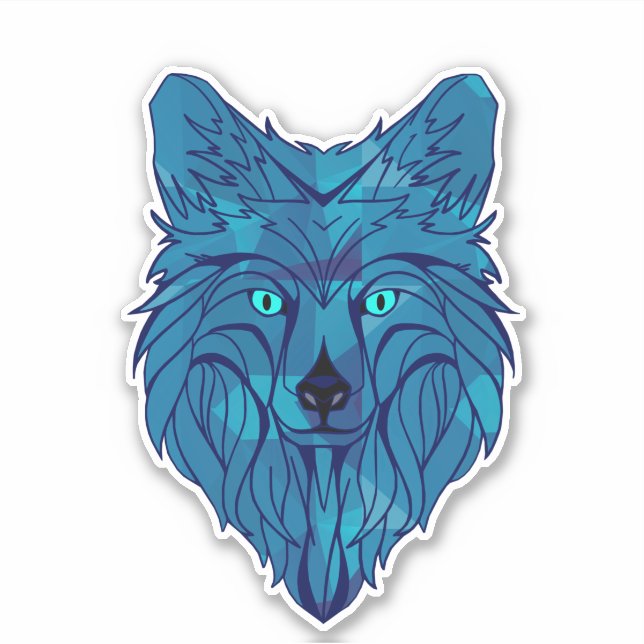 Blue Poly Wolf Head Sticker (Front)