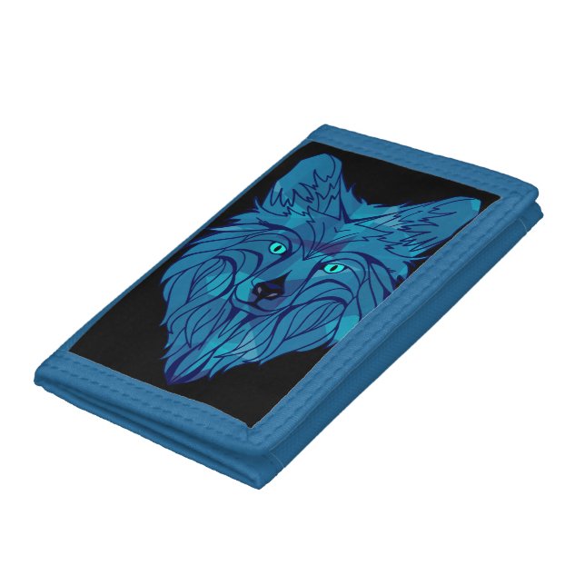 Blue Poly Wolf Head Trifold Wallet (Bottom)