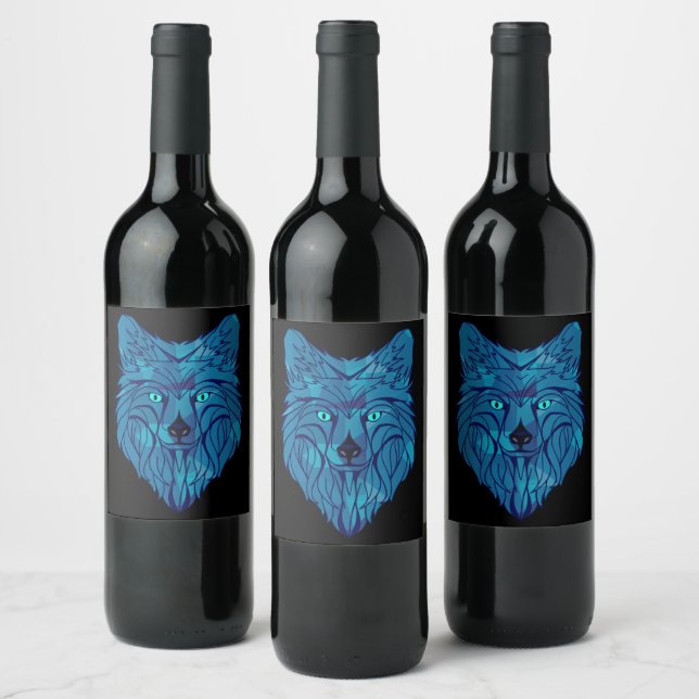 Blue Poly Wolf Head Wine Label (Bottles)