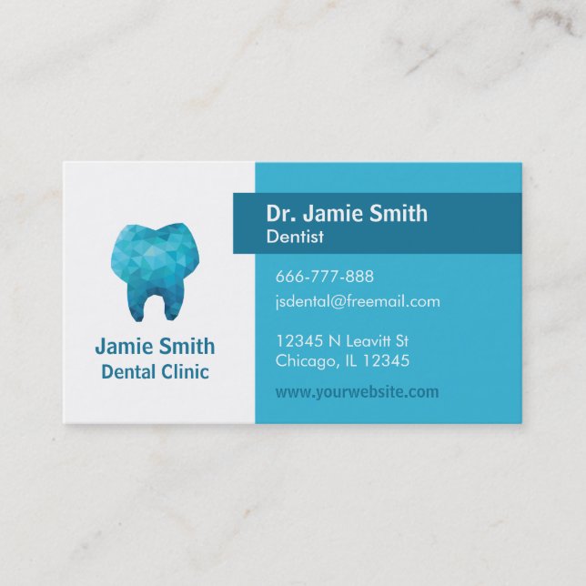 Blue Polygon Molar Tooth Dentist Business Cards (Front)