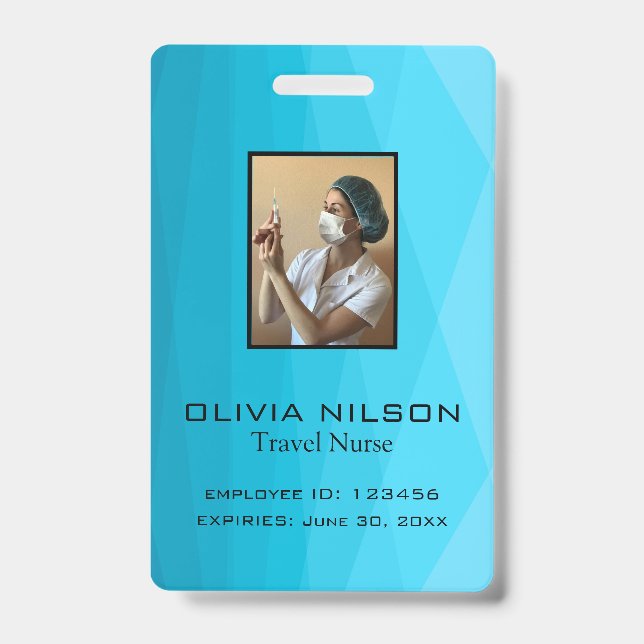 Blue Polygonal And Photo Badge (Front)